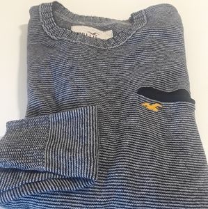 Women's Hollister Navy Blue White Stripe Jersey Top Size Small